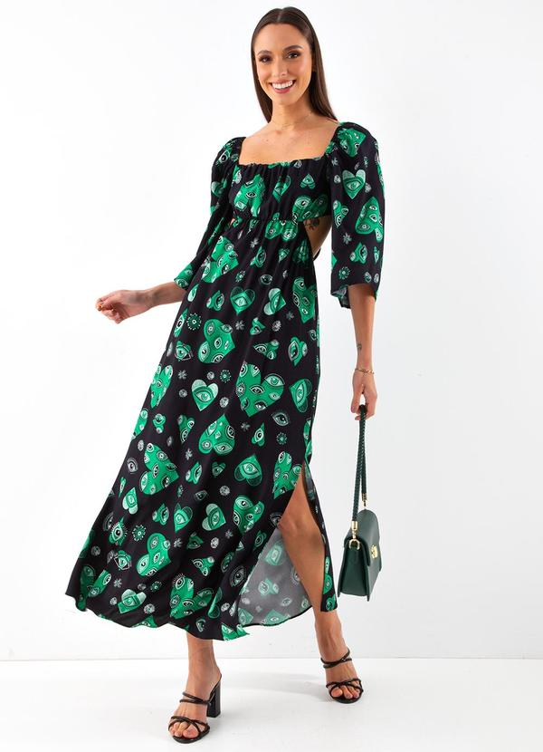 Vestido Estampado Preto