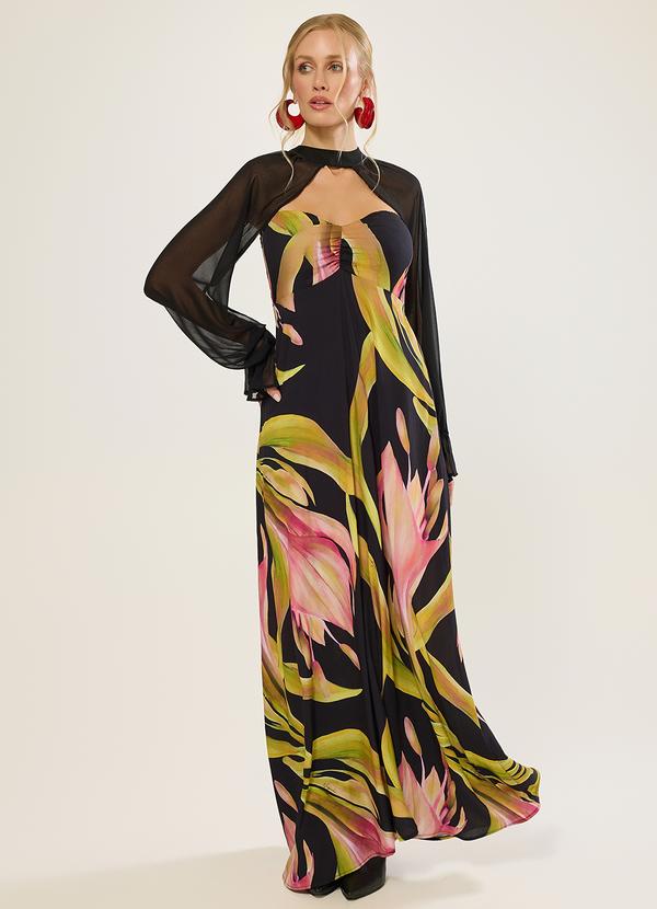 Vestido Longo Estampa Exclusiva Preto