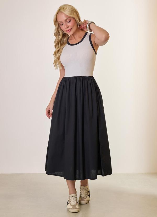 Vestido Midi Bicolor Off White