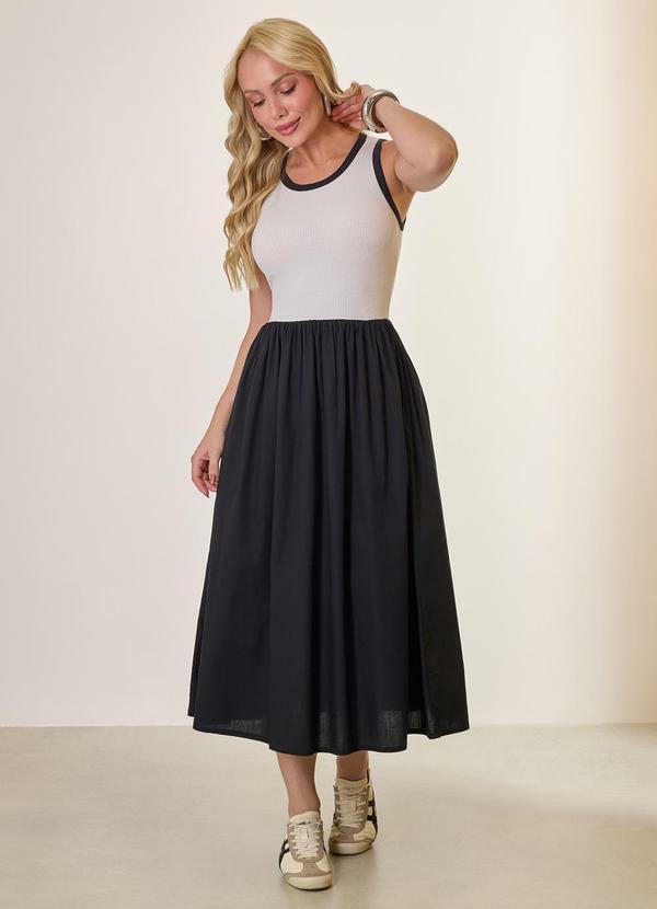 Vestido Midi Bicolor Off White