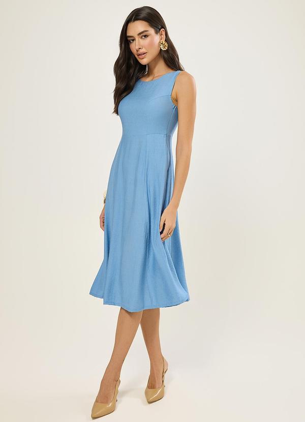 Vestido Midi com Bolso Azul Denim