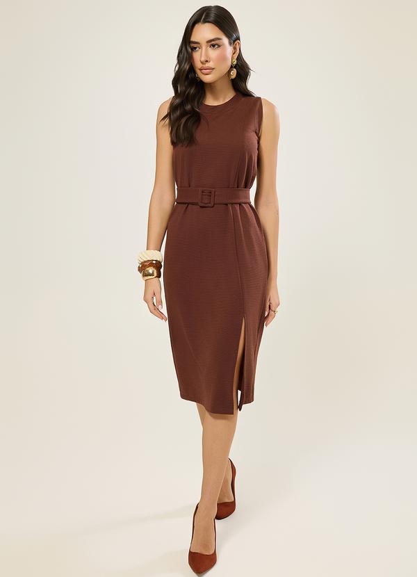 Vestido Midi com Cinto Avelã