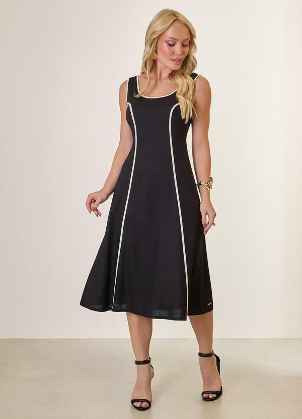 Vestido Midi com Detalhe Contrastante Chestnut