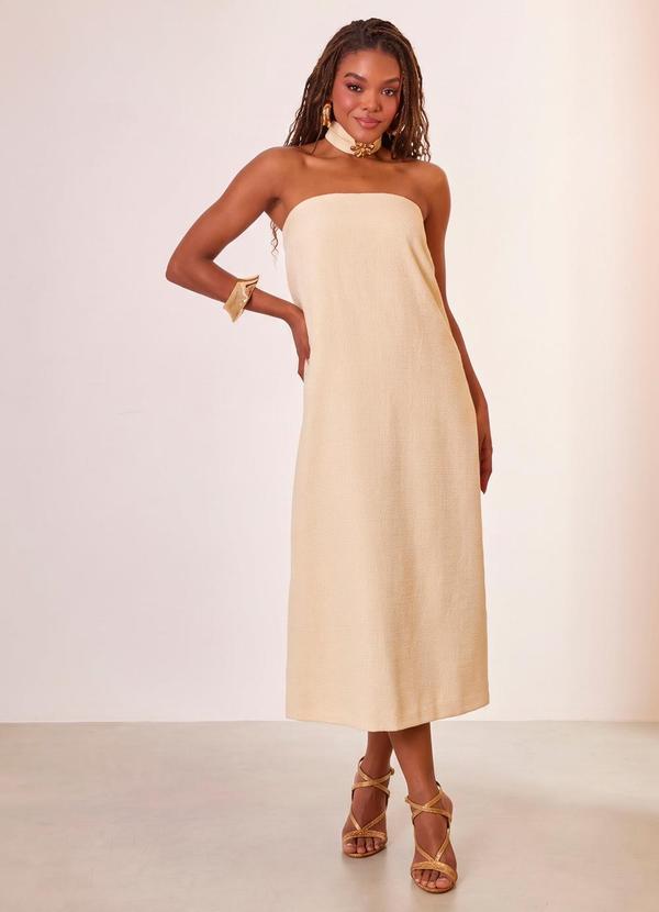 Vestido Midi com Detalhe no Cinto Amarelo Vanilla