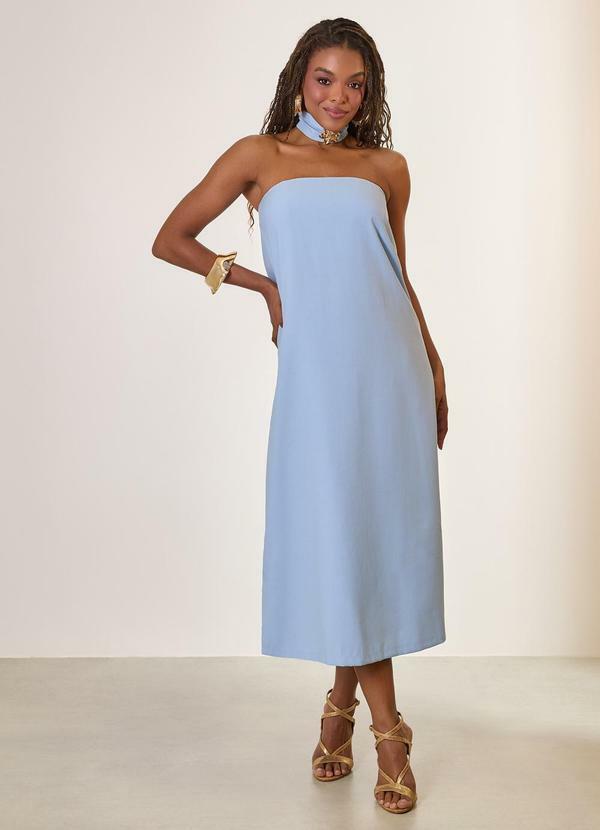 Vestido Midi com Detalhe no Cinto Ceu Acinzentado