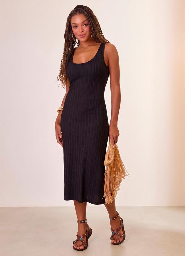 Vestido Midi em Malha Texturizada Preto