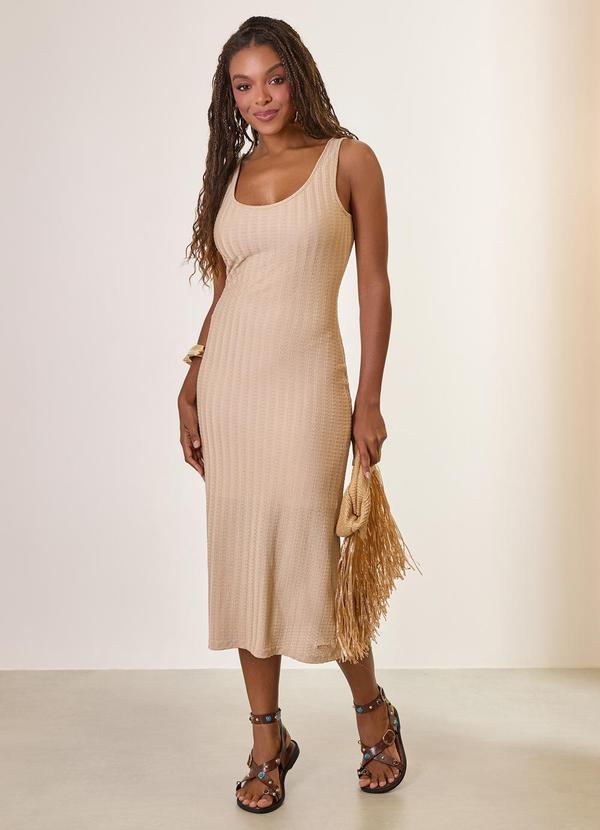 Vestido Midi em Malha Texturizada Tapioca