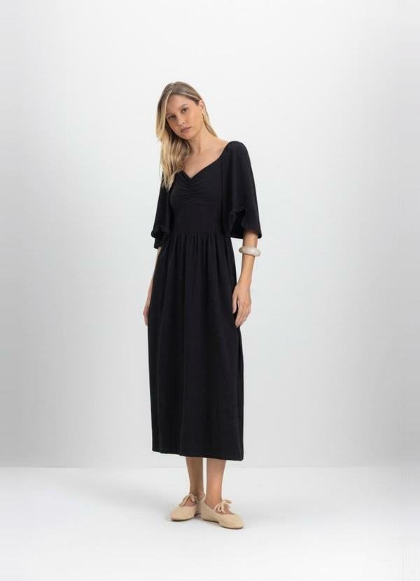Vestido Midi Feminino em Cotton Preto
