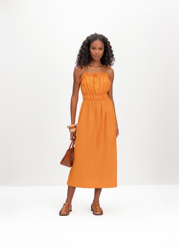 Vestido Midi Feminino em Viscose Laranja