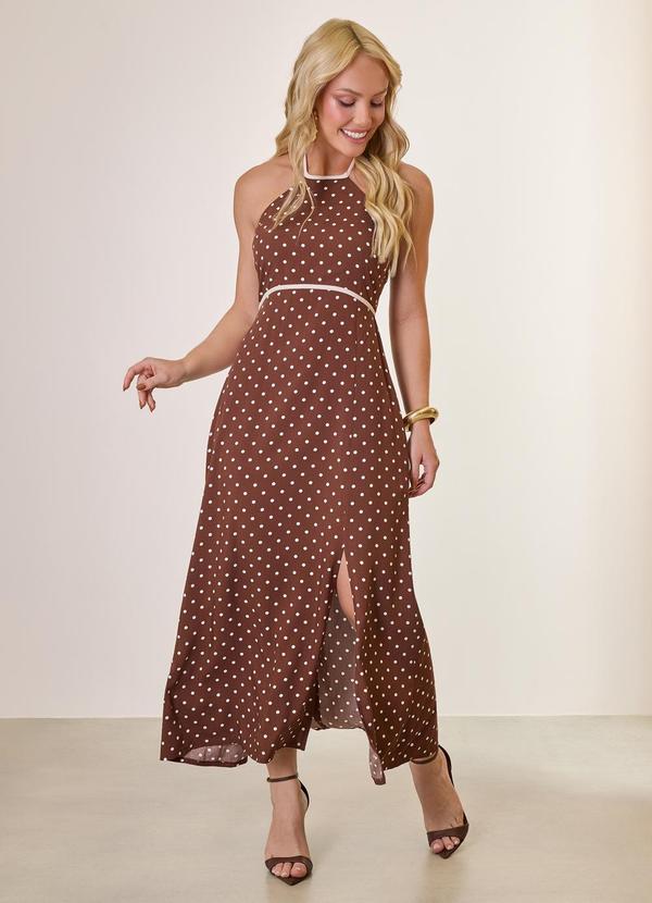 Vestido Midi Poa Marrom