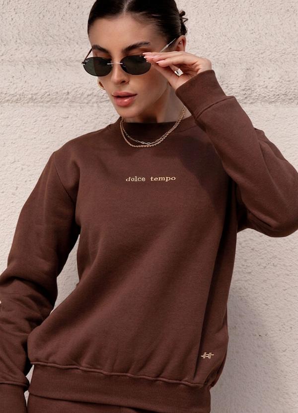 Blusa de Moletom Feminino Dolce Tempo Marrom