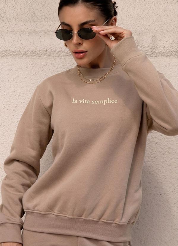 Blusa de Moletom Feminino La Vita Semplice Caqui