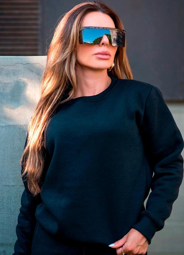Blusa de Moletom Peluciado Fem Preto