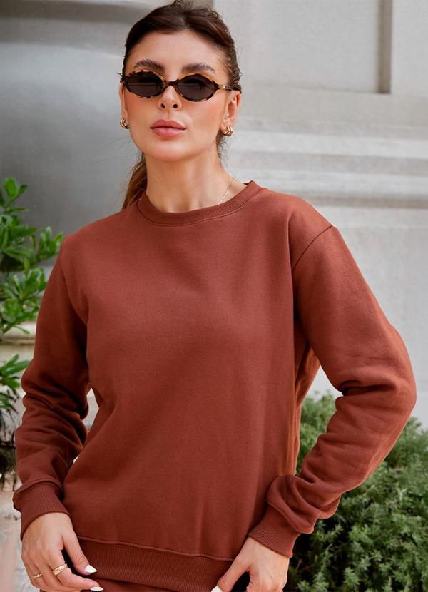 Blusa de Moletom Peluciado Feminino Marrom