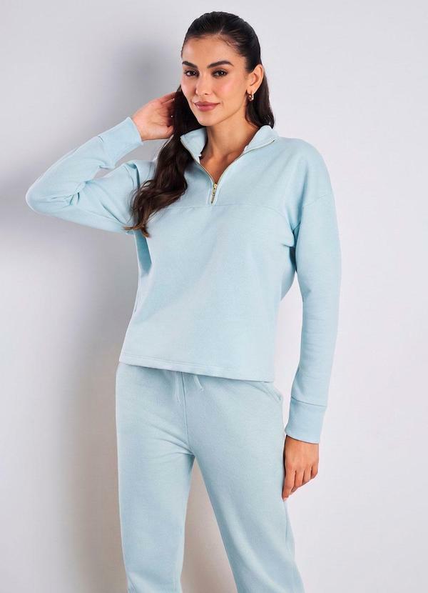 Blusa Style Moletom Peluciado Azul
