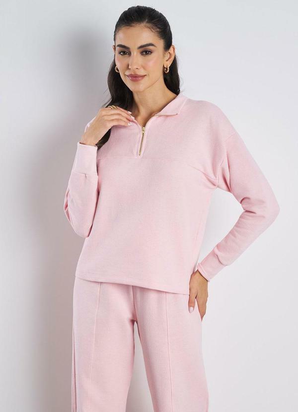 Blusa Style Moletom Peluciado Rosa Bebê