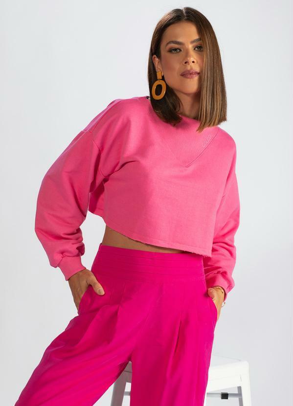 Vista 2 Blusão Cropped de Moletom Rosa Colcci Colcci