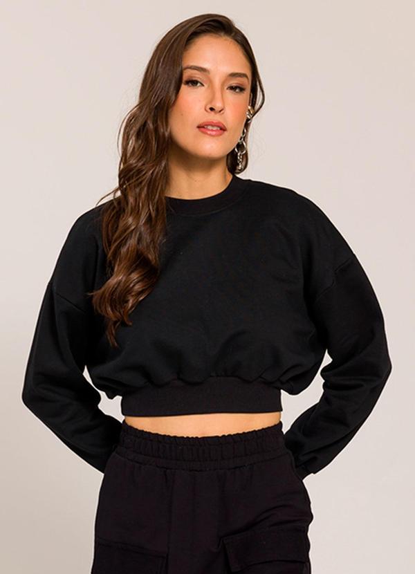 Blusão Cropped em Moletom Preto