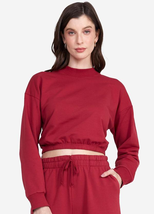 Vista 2 Blusão Cropped Moletom Comfort Feminino Marsala Basicamente Basicamente