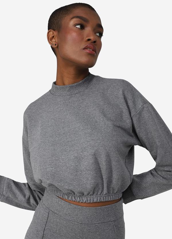 Vista 2 Blusão Cropped Moletom Comfort Mescla Escuro Basicamente Basicamente