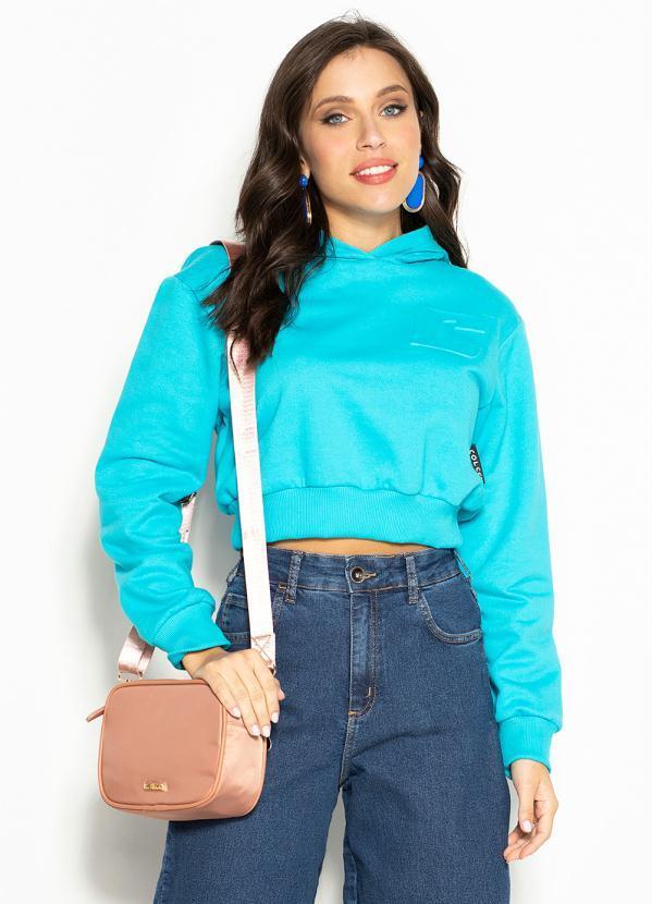 Vista 2 Blusão de Moletom com Capuz Azul Colcci Colcci