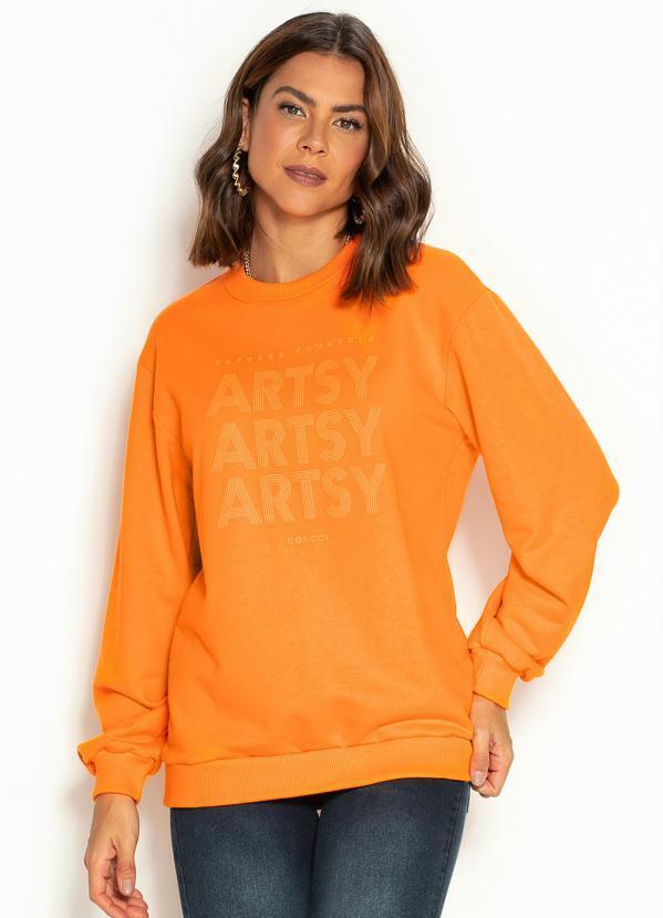 Vista 2 Blusão de Moletom Estampado Laranja Colcci Colcci