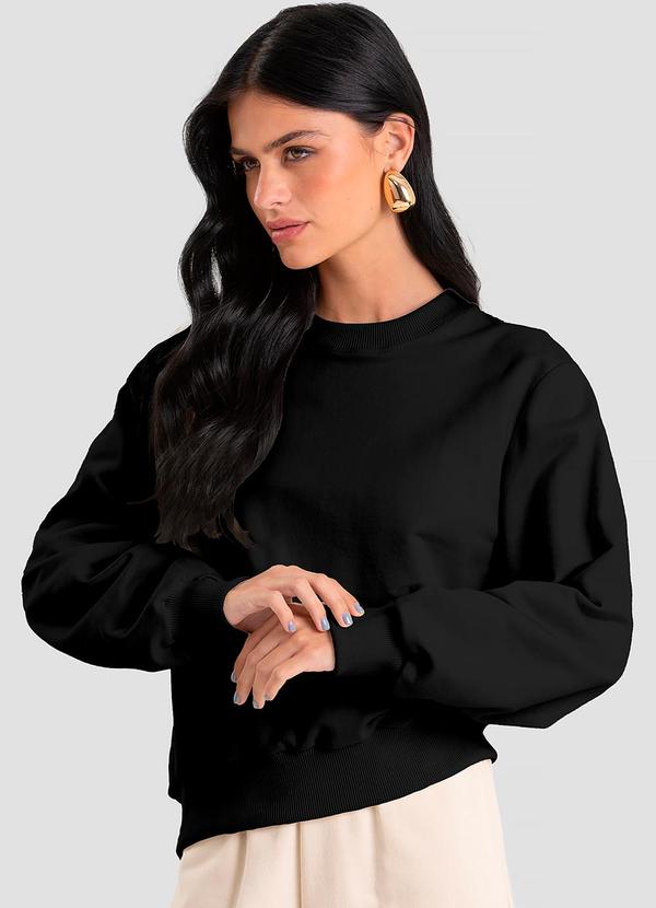Blusão Feminino em Moletom Penteado Preto