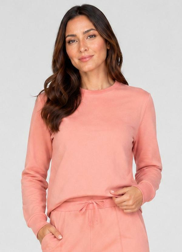 Blusão Feminino em Moletom sem Pelúcia Rosa