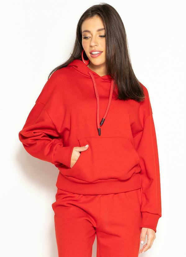 Vista 2 Blusão Moletom com Capuz Vermelho Colcci Colcci