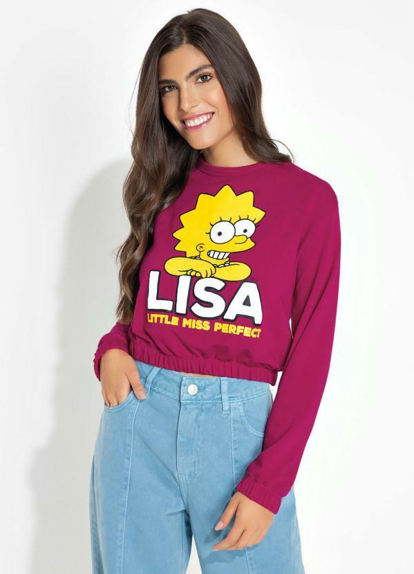 Vista 2 Casaco Cropped Pink com Estampa The Simpsons The Simpsons