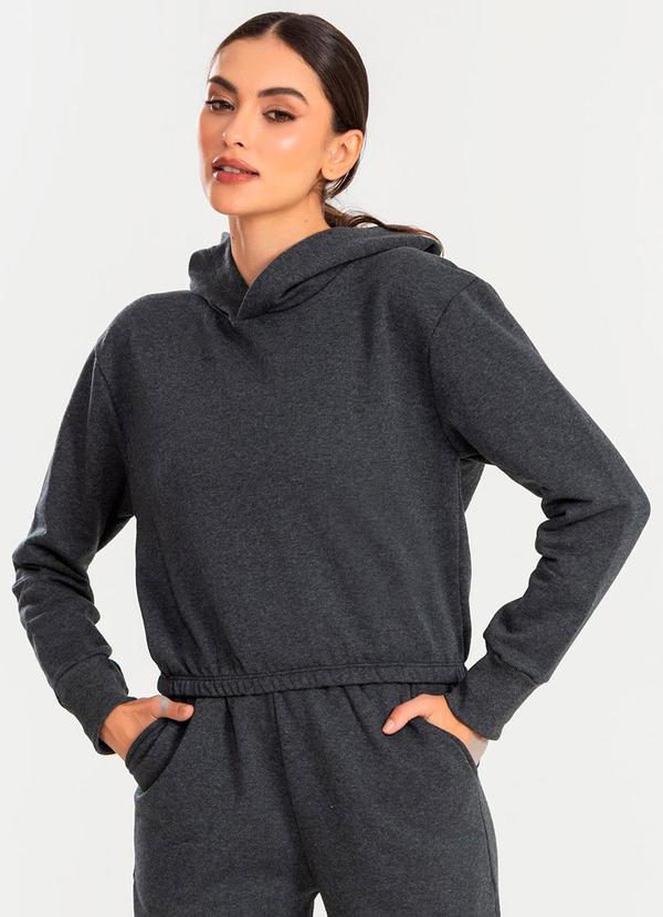 Cropped Moletom com Capuz Mescla Escuro