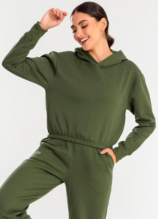 Cropped Moletom com Capuz Verde Militar