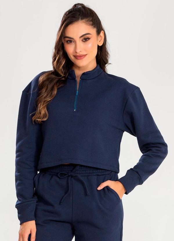 Cropped Moletom Gola Alta Marinho
