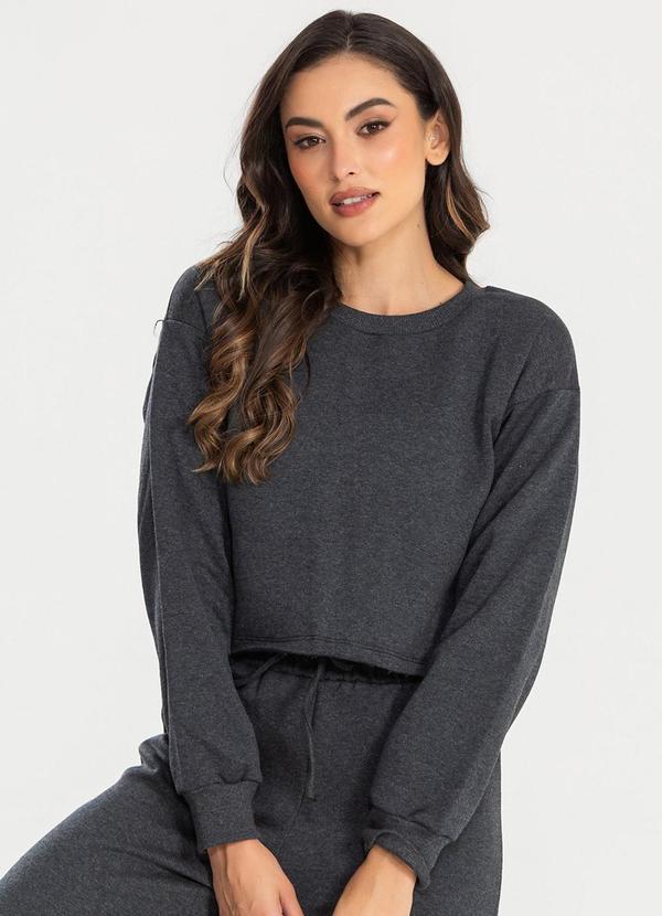 Cropped Moletom Manga Longa Evy Mescla Escuro