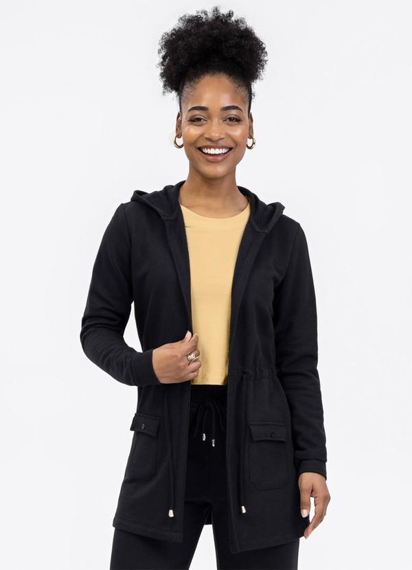 Parka em Moletom Peluciado Preto