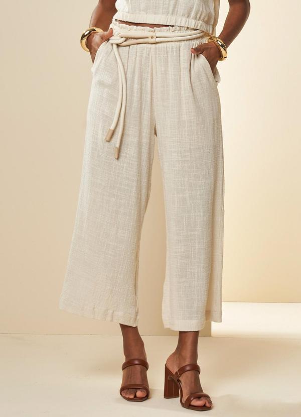 Vista 2 Calça Cropped Cintura Média Nature Branco Doce Trama Doce Trama