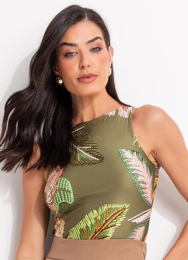 Blusa Folhagem Verde em Malha Fria