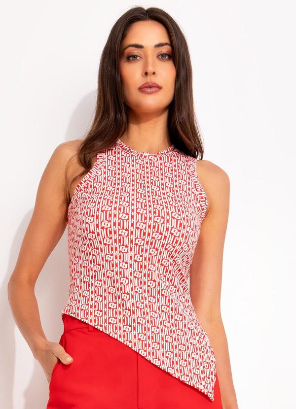 Vista 2 Blusa Canelada Estampada Vermelho Colcci Colcci