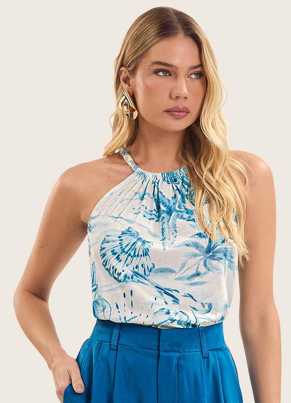 Blusa de Alça Feminina em Meia Malha Azul