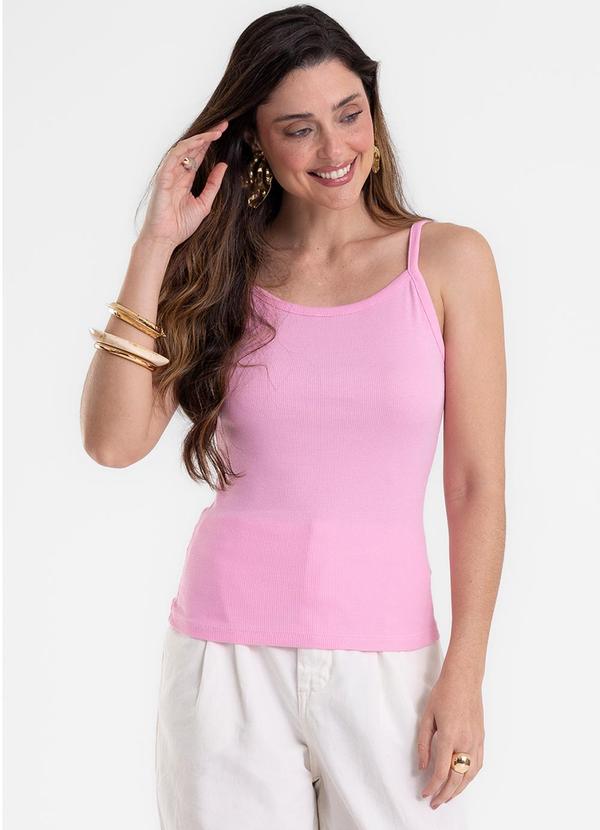 Blusa de Alça Feminina Justa em Ribana Rosa
