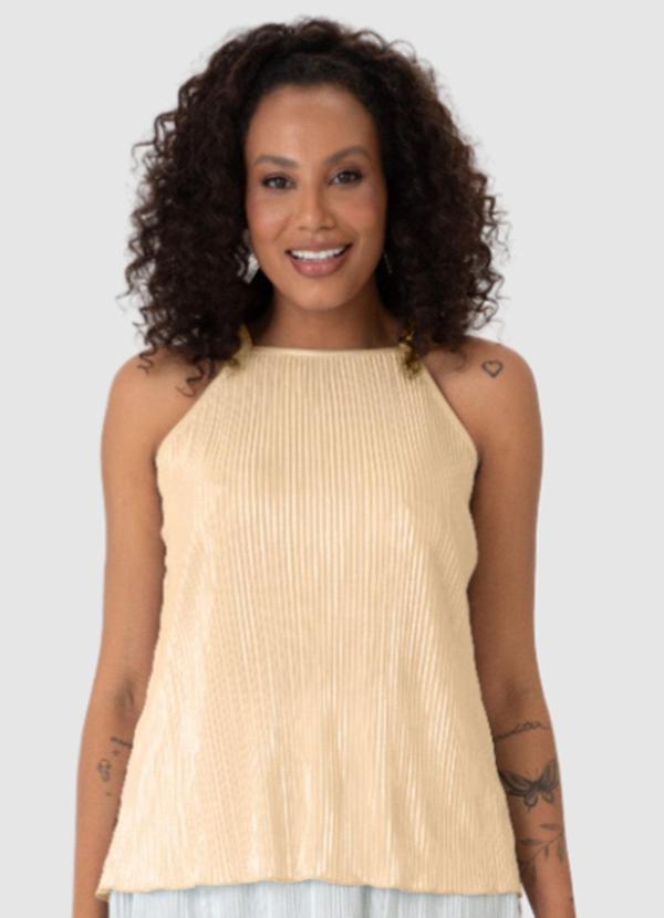 Vista 2 Blusa Dourada Ampla Plissada Malwee Malwee