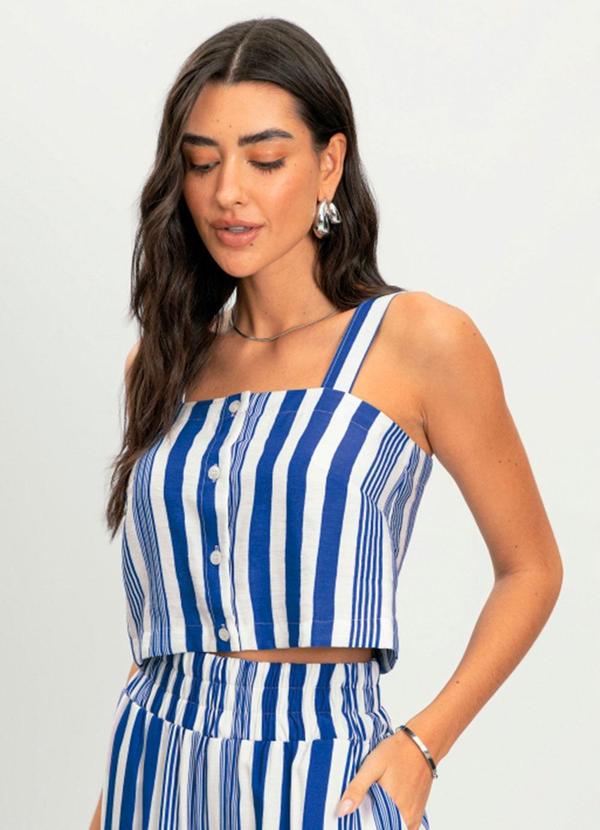 Blusa Feminina Alfaiataria Listrada Azul