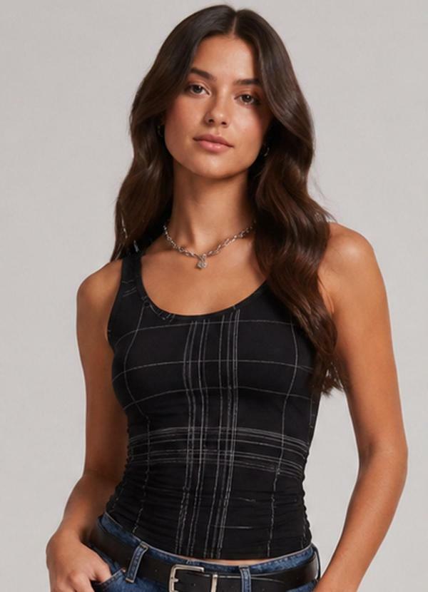 Blusa Feminina de Alça Estampada Preto