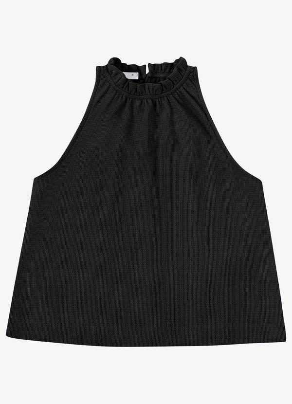 Blusa Feminina de Alça Malhão Maquinetado Preto