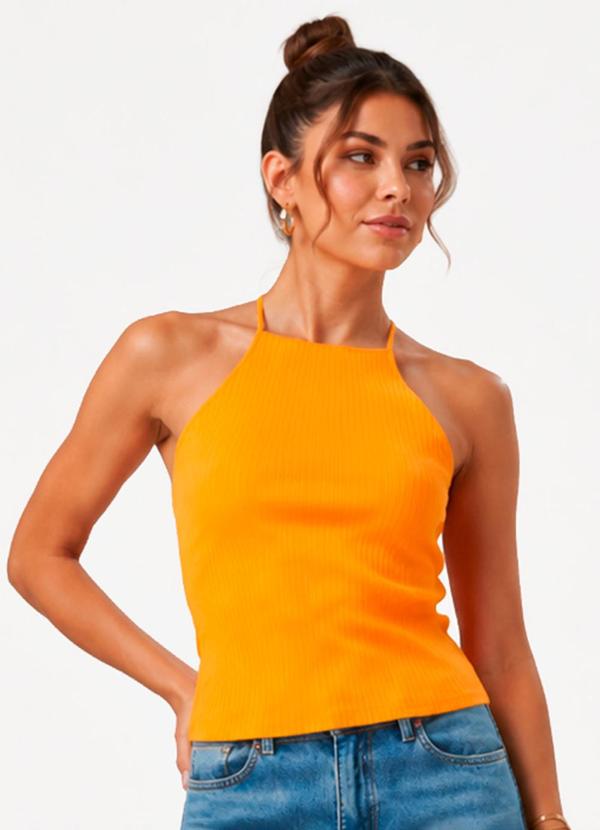 Blusa Feminina de Alça Ribana Canelada Amarelo
