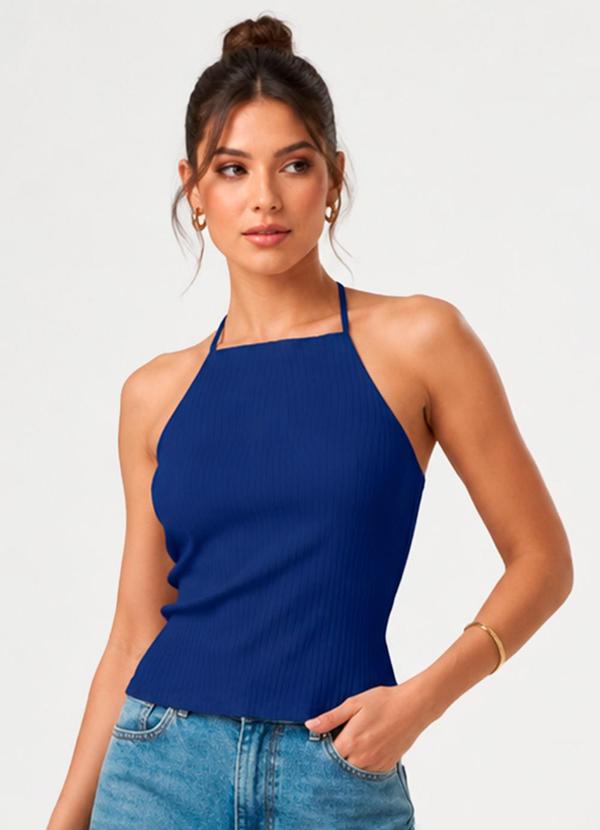 Blusa Feminina de Alça Ribana Canelada Azul