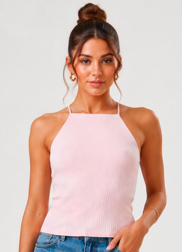 Blusa Feminina de Alça Ribana Canelada Rosa