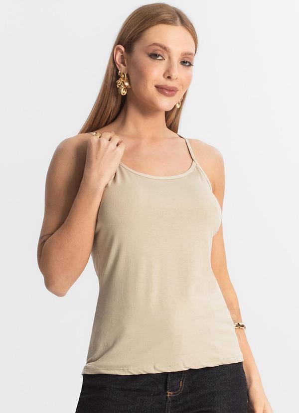 Vista 2 Blusa Feminina de Alças Básica Bege Select Select