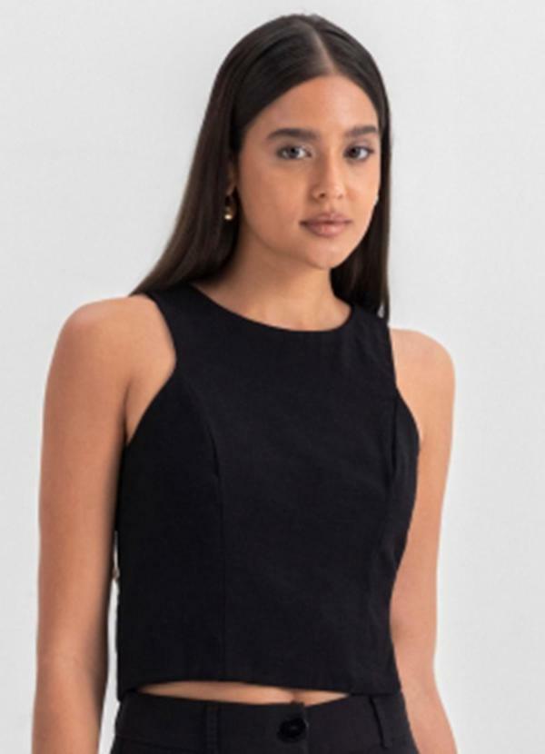 Vista 2 Blusa Feminina em Alfaiataria Preto Essendi Essendi