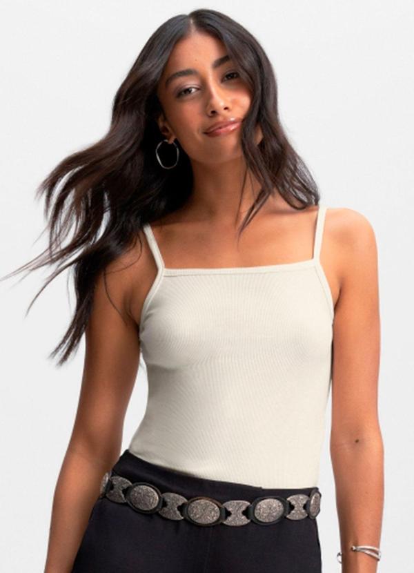 Vista 2 Blusa Feminina em Ribana Canelada Natural Essendi Essendi